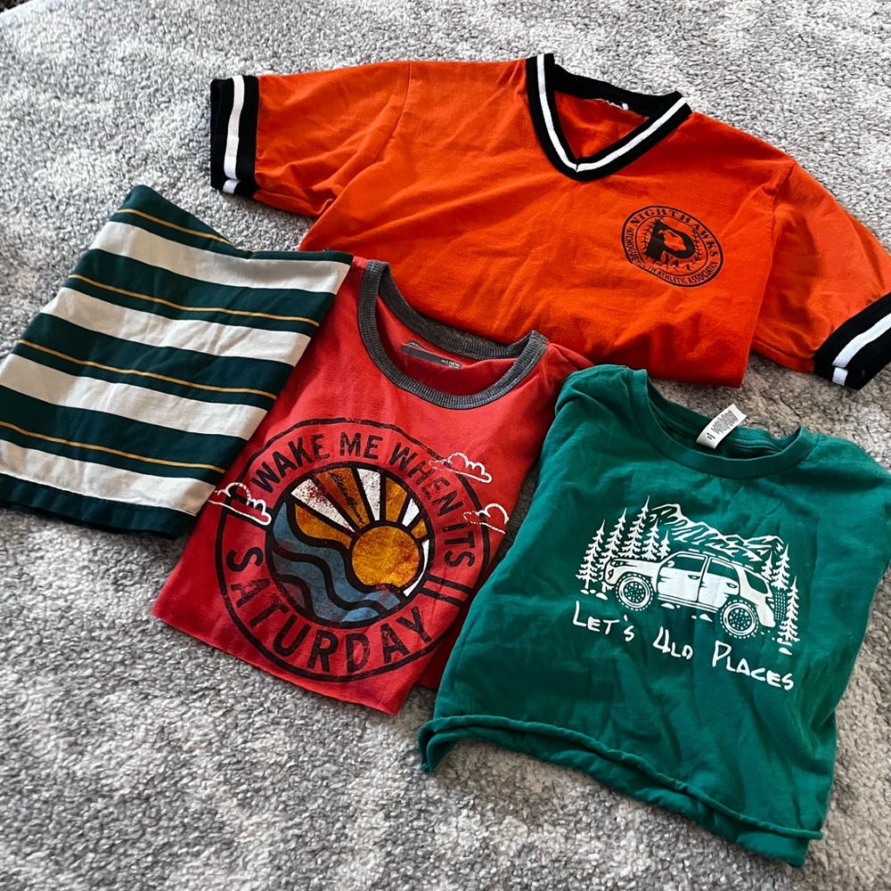 4 Vintage T Shirt Tee Camp Striped Orange Green 4lo Off-road Baseball S Cropped.